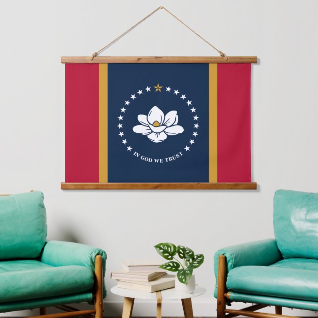 Wall Tapestry with flag of Mississippi State, USA Wandteppich Mit Holzrahmen (Wohnzimmer)