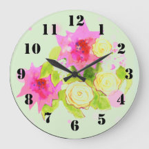Wall-Uhr mit Aquarellfarben-Blume