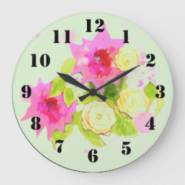 Wall-Uhr mit Aquarellfarben-Blume Große Wanduhr