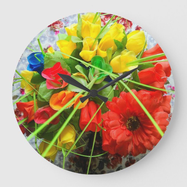 Wall-Uhr mit Blume Hintergrund Große Wanduhr (Vorderseite)