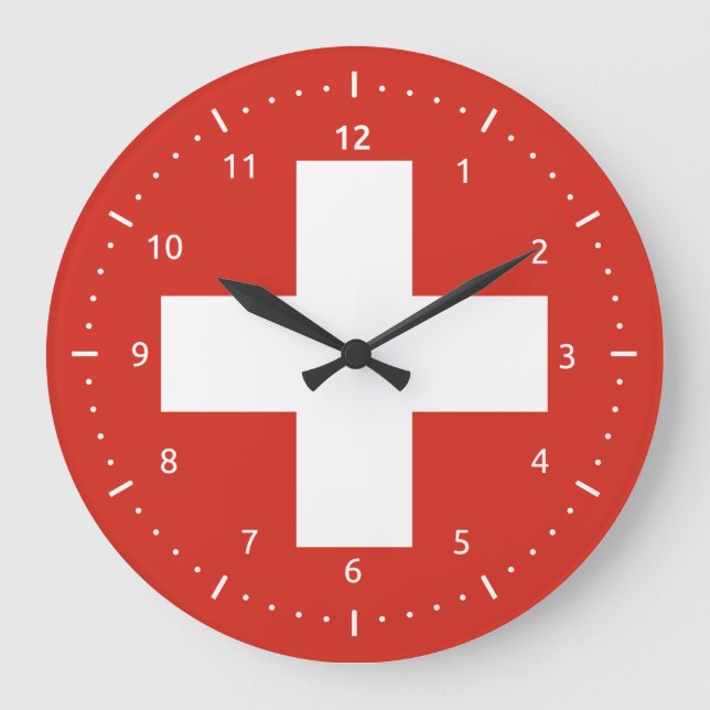 Wall-Uhr mit Flagge der Schweiz Große Wanduhr (Vorderseite)