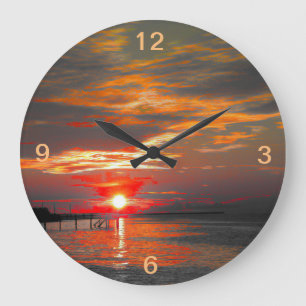 Wall-Uhr mit wunderschön bearbeitetem Sonnenunterg Große Wanduhr