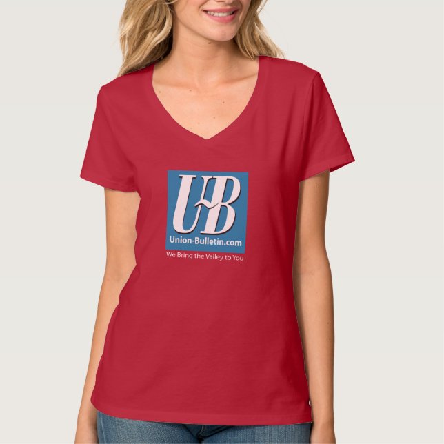 Walla Walla Gewerkschaft Bulletin UB Logo Frauen V T-Shirt (Vorderseite)