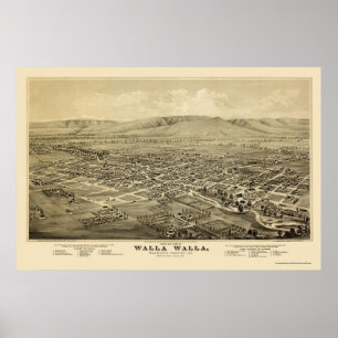 Walla Walla, WA Panorama Karte - 1876 Poster