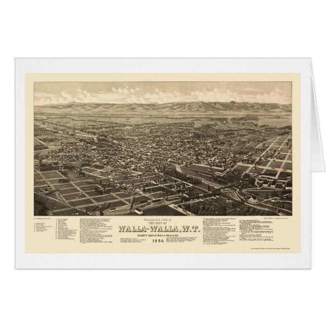 Walla Walla, WA panoramische Karte - 1884 (Vorderseite (Horizontal))