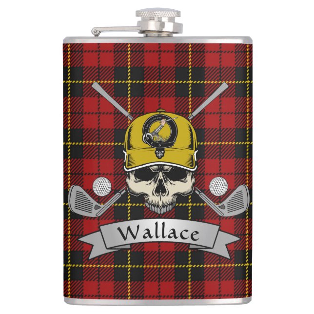 Wallace Abzeichen & Tartan Personalisiert Skull Go Flachmann (Vorderseite)