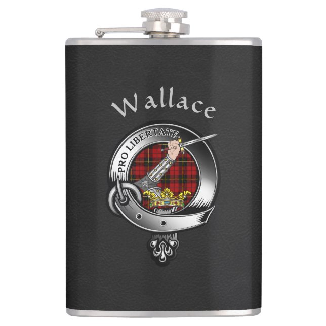 Wallace Clan Abzeichen mit schwarzem Imitat Lederm Flachmann (Vorderseite)