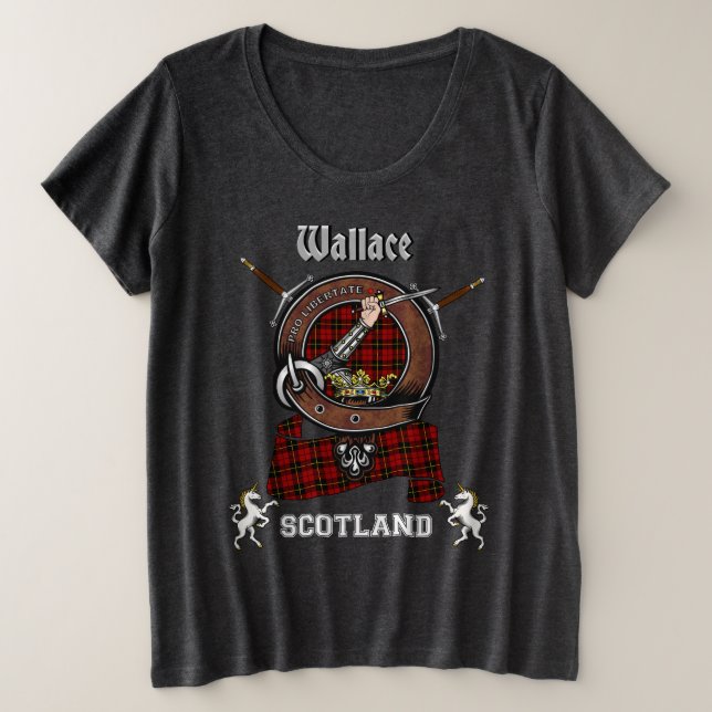 Wallace Clan Abzeichen mit Schwertern Große Größe T-Shirt (Design vorne)