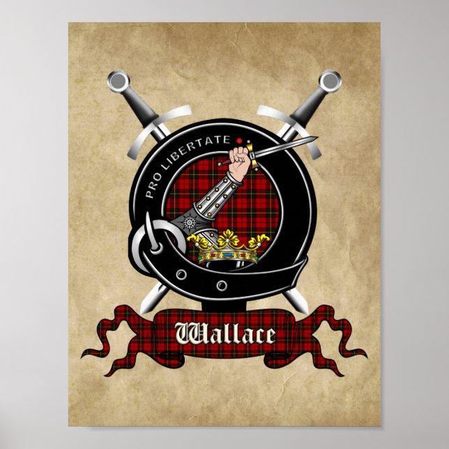 Wallace Clan Abzeichen & Tartan 8.5x11 Poster (Vorne)