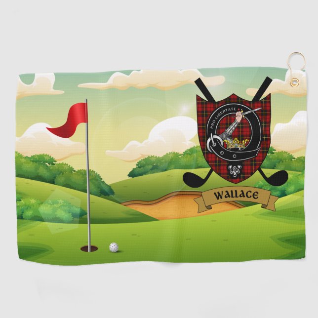 Wallace Clan Abzeichen & Tartan Golfhandtuch (Horizontal)