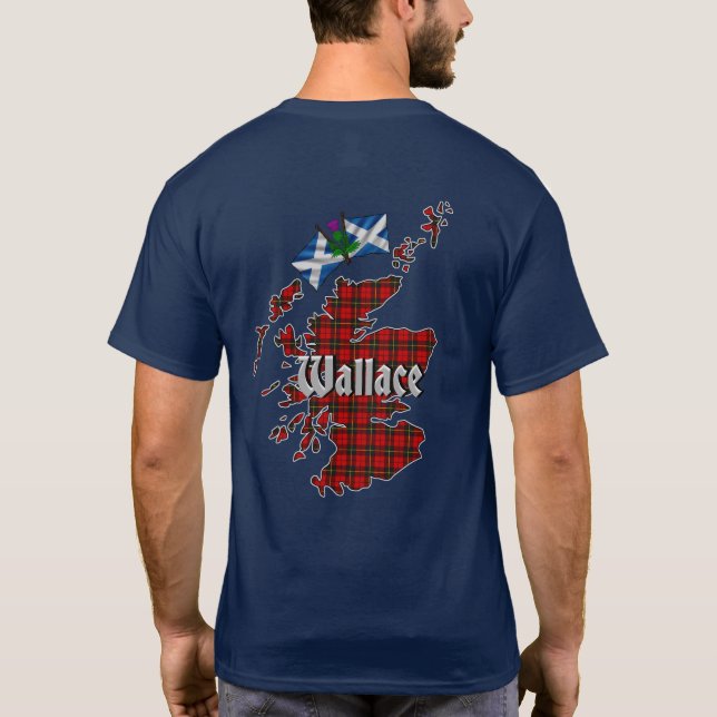 Wallace Clan Abzeichen & Tartan Karte von Schottla T-Shirt (Rückseite)