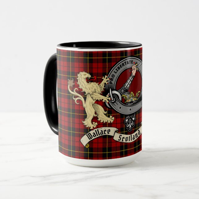 Wallace Clan Abzeichen & Tartan Tasse (Vorderseite Links)