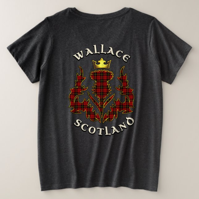 Wallace Clan Abzeichen & Tartan w/Motto Große Größe T-Shirt (Design Rückseite)