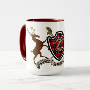 Wallace Clan Abzeichen & Tartan w/Stags Tasse