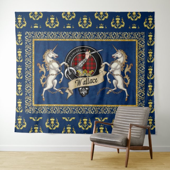 Wallace Clan Abzeichen & Tartan w/Unicorns Wandteppich (Beispiel (Horizontal))