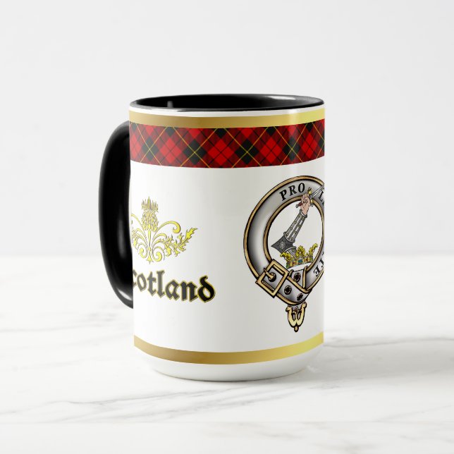 Wallace Clan Badge Tartan w/Gold Rim Tasse (Vorderseite Links)