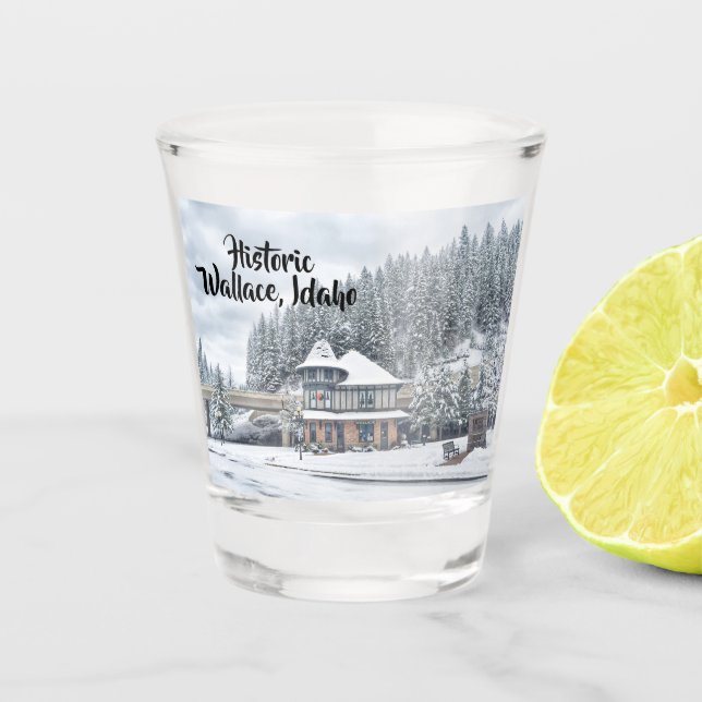 Wallace Idaho Depot im Winter Schnapsglas (Vorderseite)