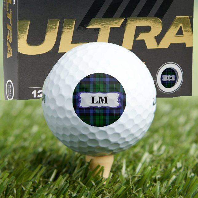 Wallace Tartan Blue & Green Monogram Initials Golfball (Wallace Tartan Blue & Green Monogram Initials 12 Golf Balls)