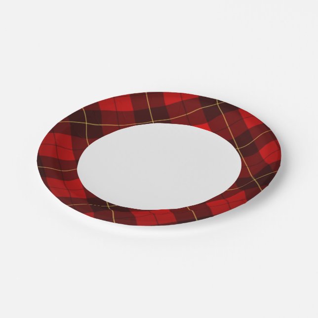 Wallace-Tartan-Hintergrund Pappteller (Schrägansicht)