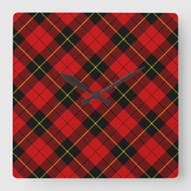 Wallace Tartan Red Black kariert Quadratische Wanduhr (Vorderseite)