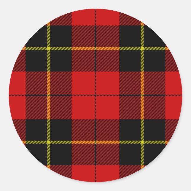 Wallace Tartan Red Black kariert Runder Aufkleber (Vorderseite)