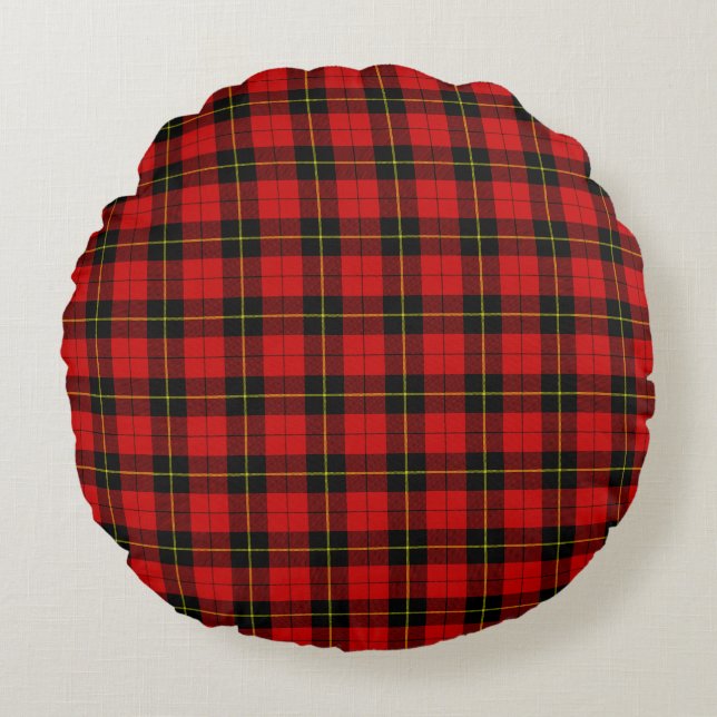 Wallace Tartan Red Black kariert Rundes Kissen (Vorderseite)