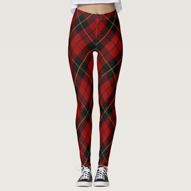 Wallace Tartan Scottish Clan Kariertes Muster Leggings (Vorderseite)
