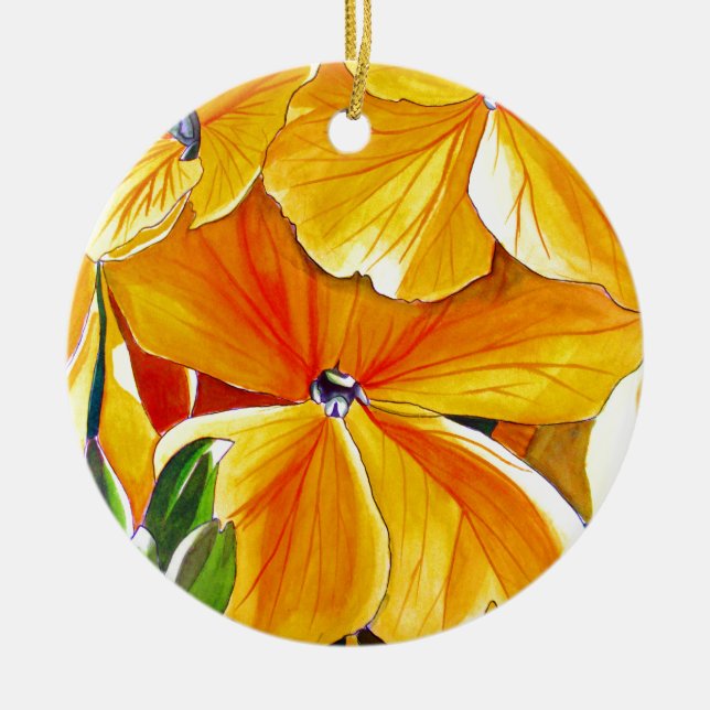 Wallblumengeschmückte originale Aquarellkunst Keramikornament (Vorne)