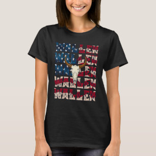 Wallen-Kuh-Schädel-Amerikanische-Flagge-Rot-Weiß-B T-Shirt