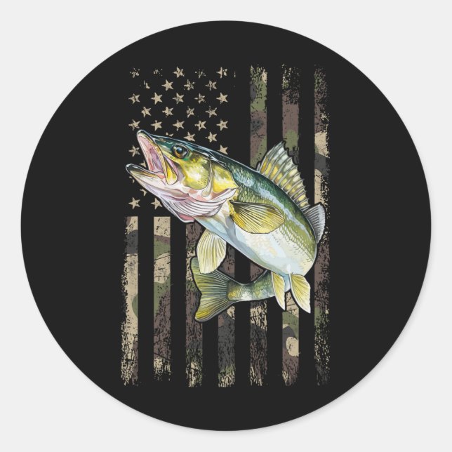 Walleye Camo American Flag  Runder Aufkleber (Vorderseite)