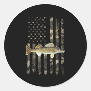 Walleye Camo Amerikanische Flagge, Angeln Walleye  Runder Aufkleber