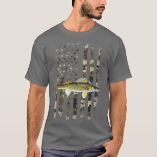 Walleye Camouflage American Flag Fischen Walleye T-Shirt