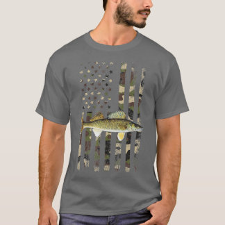 Walleye Camouflage American Flag Fischen Walleye T-Shirt