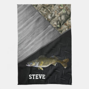 Walleye Fischen Camouflage Name der Coolen Männer Geschirrtuch