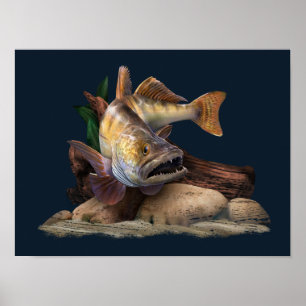 Walleye Fishing Illustration, Walleye Fisherman Poster