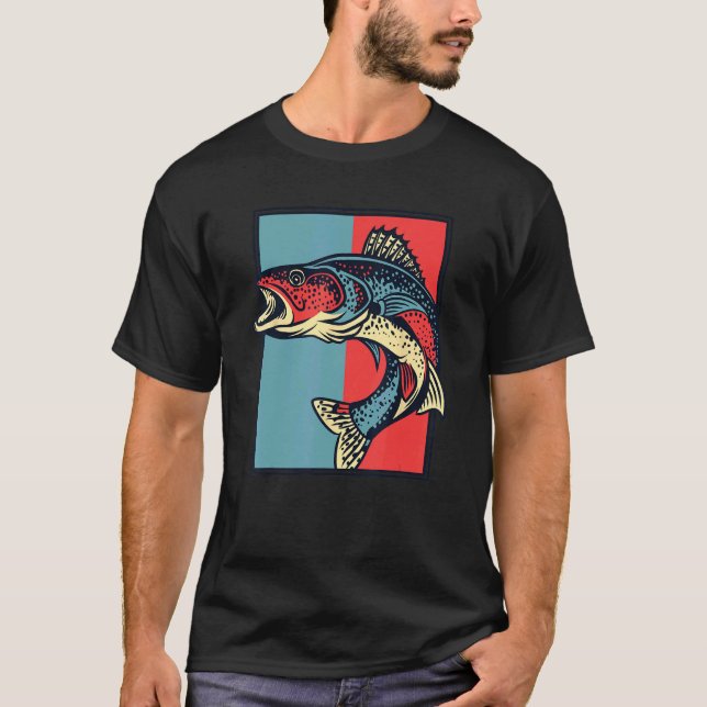 Walleye Portrait Zander Haken Köder Experte Walley T-Shirt (Vorderseite)