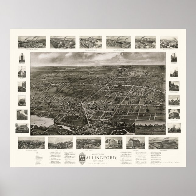 Wallingford, CT Panoramic Map - 1905 Poster (Vorne)