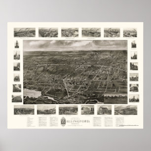 Wallingford, panoramische Karte CT - 1905 Poster