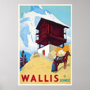 Wallis Schweiz Schweizer Alpen Schweiz Vintage Poster