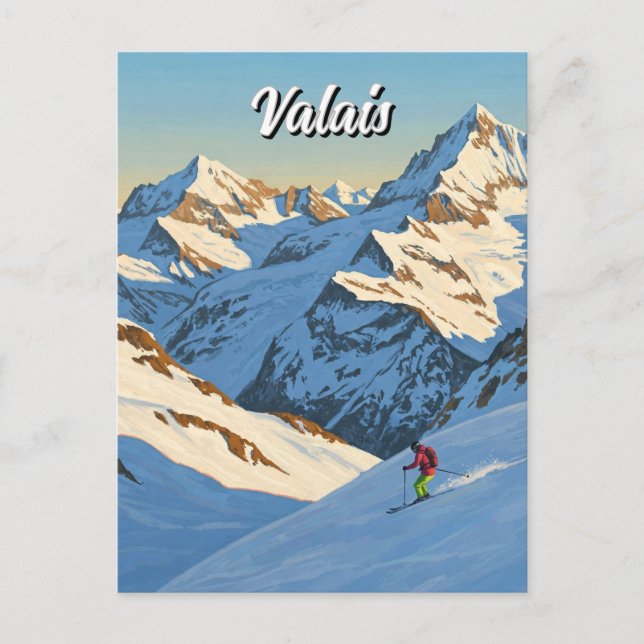 Wallis Schweiz Skifahren Skifahren Postkarte (Vorderseite)