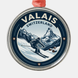Wallis Schweiz Skifahren Skifahrer Ornament Aus Metall