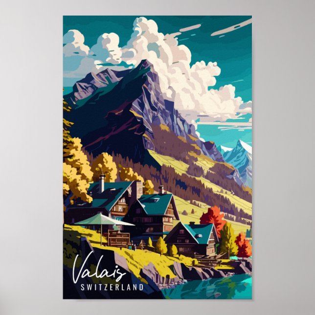 Wallis Schweiz Vintage Illustration Poster (Vorne)