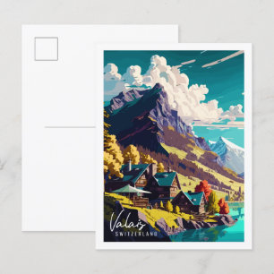 Wallis Schweiz Vintage-Reiseillustration Postkarte