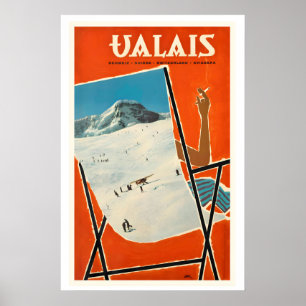 Wallis Schweiz Vintage-Skiposter - Gerahmt Poster