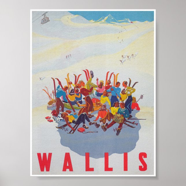 Wallis Schweiz Vintages Skireisepaket Poster (Vorne)