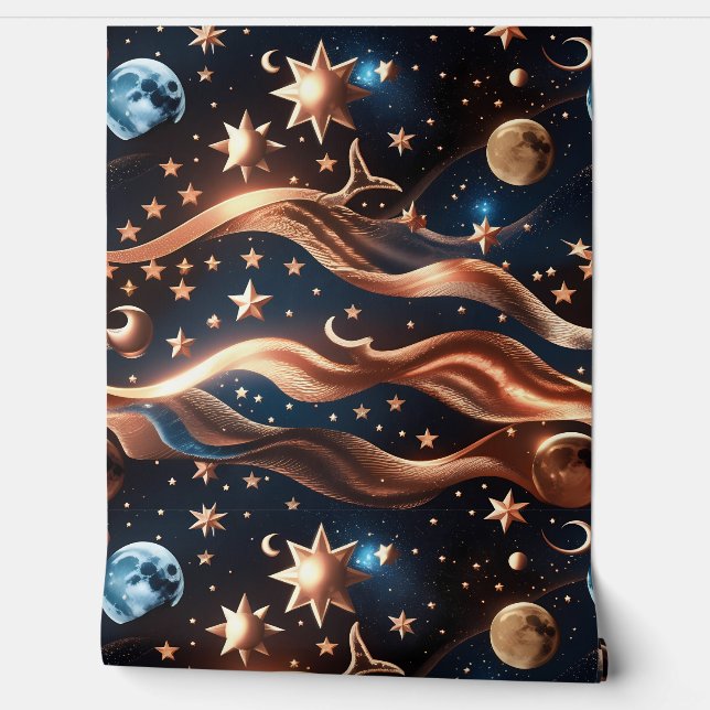 Wallpaper - Bronze Celestial Moon Design Tapete (Abrollen)