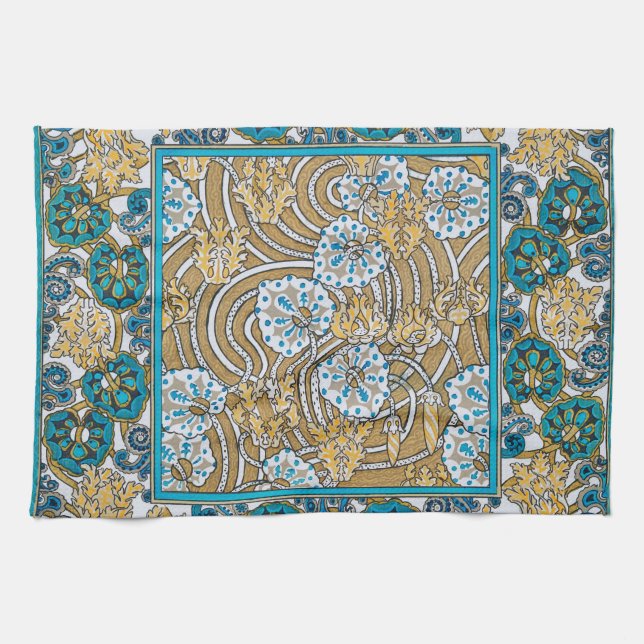 Wallpaper "Cyclamen blue art nouveau" Geschirrtuch (Horizontal)