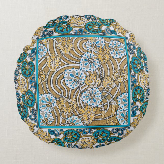 Wallpaper "Cyclamen blue art nouveau" Rundes Kissen (Vorderseite)