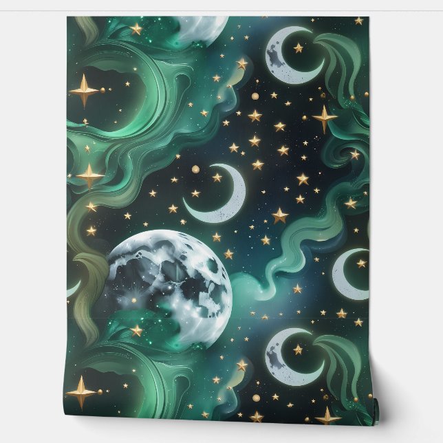 Wallpaper - Emerald Green Celestial Moon Tapete (Abrollen)