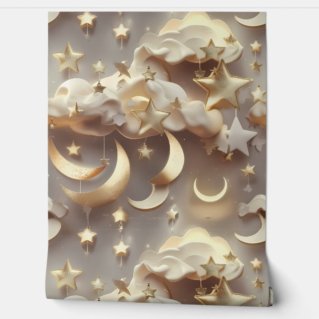 Wallpaper - Luxury Creamy Celestial Moon Tapete (Abrollen)